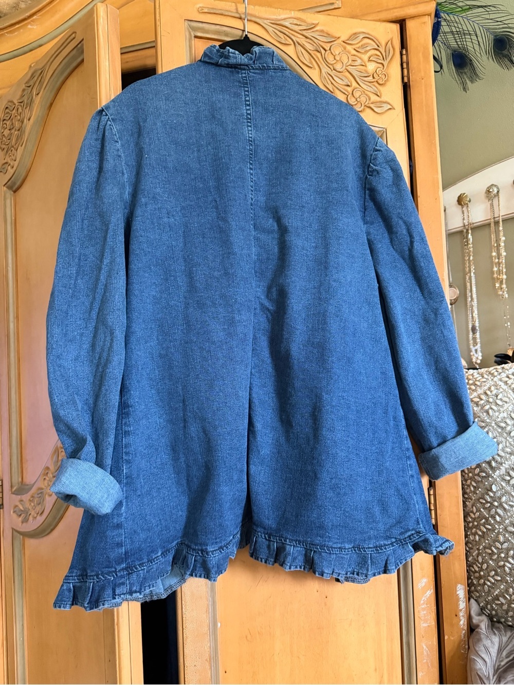 Denim Ruffle-Trim Jacket - Blue - Picture 3 of 8